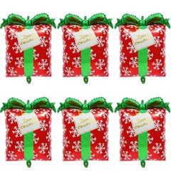6PCS Christmas Gift Box Balloons Red Green Cube Snow Pattern Decor for Party