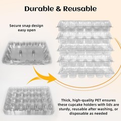 24 Count x 10 Sets Plastic Cupcake Containers, Durable and BPA-Free Cupcake H…
