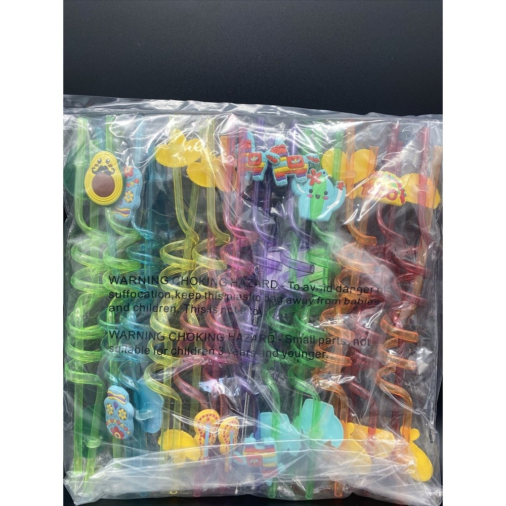 24 – Fiesta Party Hard Plastic Straw Set – Cinco de Mayo/Fiesta Theme Party