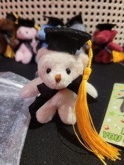One Mini Teddy Keychain Plush White Graduaction Bears With Card & White Gift Bag