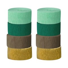 8 Rolls 1.77 Inch x 82 Feet Crepe Paper Streamers Backdrop Green Brown Ribbon