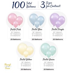 100 Pastel Balloons Assorted Colors & Size – Rainbow Party Decorations – Maca…