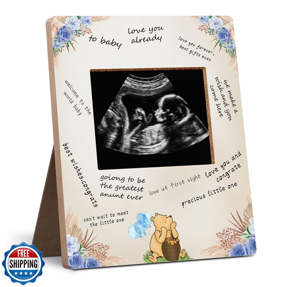 Hatzelou Winnie Baby Shower Sign – Classic Pooh Sonogram Picture Frame, Guest