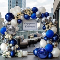 Navy Blue White Balloons Royal Blue Silver Balloon Garland Arch Kit for Birth…
