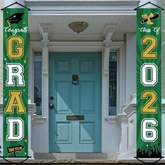 2Pcs 2026 Graduation Porch Banner Class of 2026 Congrats Grad Door Sign Decor