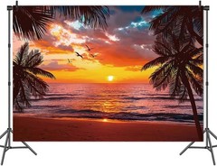 Beach Sunset Glow Backdrop Seaside Coconut Palm Trees Wall Banner Hawaii Beach