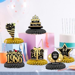 9 PCS 40th Birthday Decorations 1986 Table Toppers Black & Gold Centerpieces