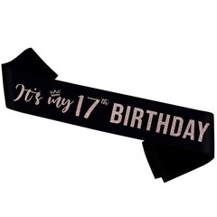 It’s My 17th Birthday Sash,17 Years Old Sash,Rose Gold Glitter 17th Birthday …
