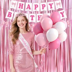 Pink Bow Birthday Decorations for Women Girls Pink Theme Party Supplies