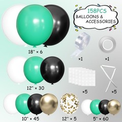 Green Black White Metallic Gold Balloons Garland Arch Kit, 146 Pcs Lime Dark …
