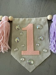 1st Birthday High Chair banner. Used Blue Fringe Not Included