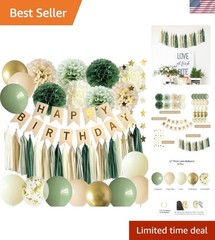 Complete Sage Green Birthday Decorations – Elegant Banner & Balloons Set