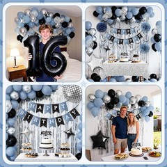 Happy 31st Birthday Party Decorations for Boys Girls, Dusty Blue and Black Bi…