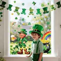 6 Sheets St. Patrick’ s Day Window Clings Window Decal Shamrock Clover Leprecha