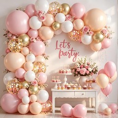 Balloon Arch Kit, 139 Pcs Pink, White, Gold Confetti for Birthday Party Decor