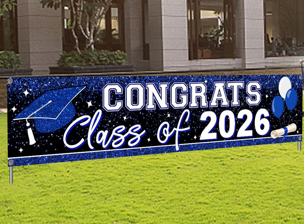 2026 Graduation Yard Sign Large Congrats Grad Banner Blue Class of 2026 Banne…