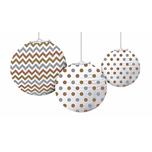 MIXED METALLIC POLKA DOTS CHEVRON PAPER LANTERNS (3) ~ Birthday Party Supplies