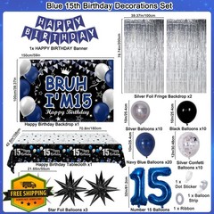 TOUPONS Blue 15th Birthday Decorations Bruh I’m 15