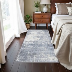 Washable 2×4 Kitchen Area Rugs: Abstract Stain-Resistant Sink 2×4, Blue/Ivory