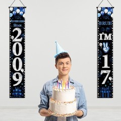 17th Decorations Door Banner – 2 Pcs Blue Awesome Since 2009 Bruh I’m 17 Happ…