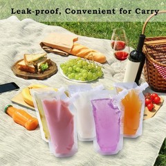 100pcs Clear Plastic Spouted Liquid Drink Bag Pouch Reusable for Picnic 500ML