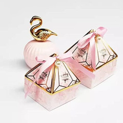 50Pcs Pink Gem Tower Birthday Wedding Party Favor Boxe with Ribbon Bead Gift Bag