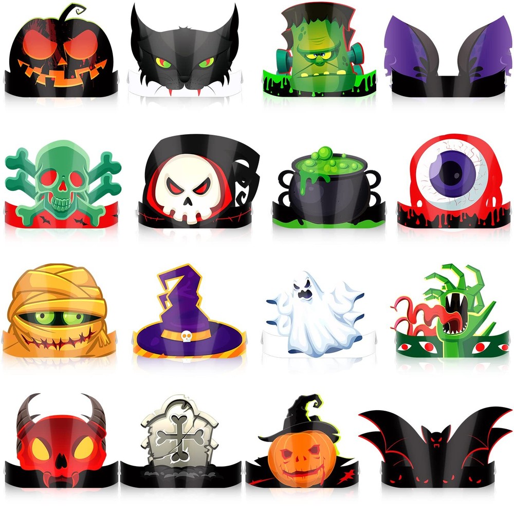 32 Pcs Halloween Party Headband With Stretchable Strings Adjustable Ghost Pumpki