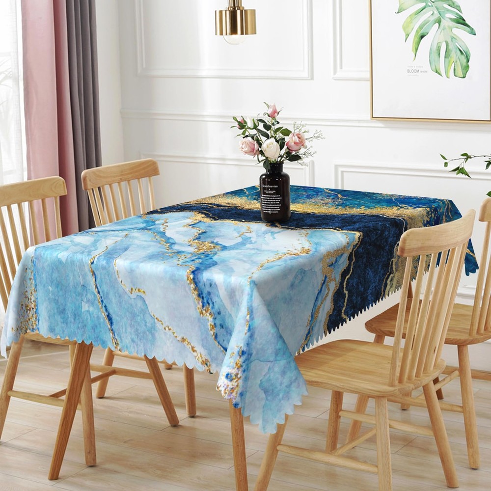 TTQYFNM 70×120 Blue Gold Marble Tablecloth Navy Modern Waterproof Heat Insulated