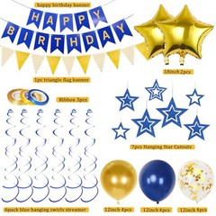 Navy Blue Gold Birthday Decorations, Happy Birthday Banner and Gold Star Ball…