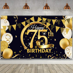 Birthday Party Decoration Extra Large Fabric Black Gold Sign Poster for Annivers