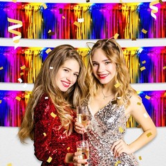 4 Pack 10 Feet Rainbow Foil Fringe Garland Metallic Tinsel Streamers Banner W…
