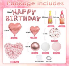 Rose Gold Happy Birthday Decorations for Women Pink Rose Gold Balloons Birthday