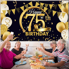Birthday Party Decoration Extra Large Fabric Black Gold Sign Poster for Annivers