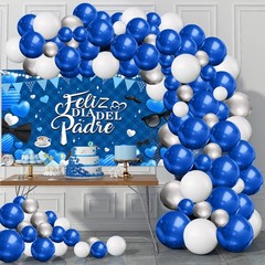 Feliz Día Del Padre Decorations Set, 110Pcs Blue Silver Balloon Arch Kit with…