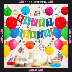 Birthday Party Decorations Set with Banner Confetti Balloons and Centerpieces