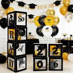 Graduation Decorations Class of 2026 – Black Graduation Balloons Boxes with Lett