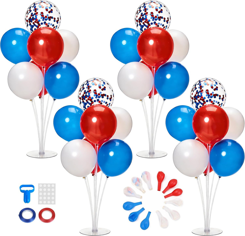 Balloon Centerpiece Kit for Table 4 Sets Balloon Stand with 40 Red White Blue Co