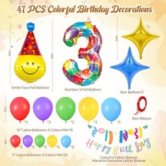 47Pcs 3rd Birthday Decorations for Boys Girls Number 3 Balloon Happy Birthday…