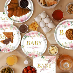 Baby in Bloom Baby Shower Decorations, 96PCS Spring Floral Party Plates Napkins