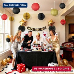14 Pack Red Black and Gold Party Decorations Kit, Hanging Paper Lanterns & Fans
