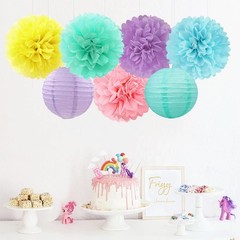 15 PCS Pastel Rainbow Party Decorations Paper Flowers Lanterns Pom Poms
