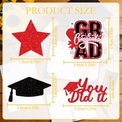 Glitter Red Black Graduation Confetti Congrats Grad Cap Stars Decor 200 PCS