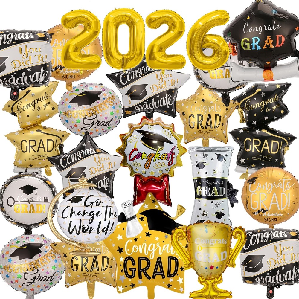 24Pcs Graduation Party Balloons Class of 2026 Congrats Grad Foil Balloons for…