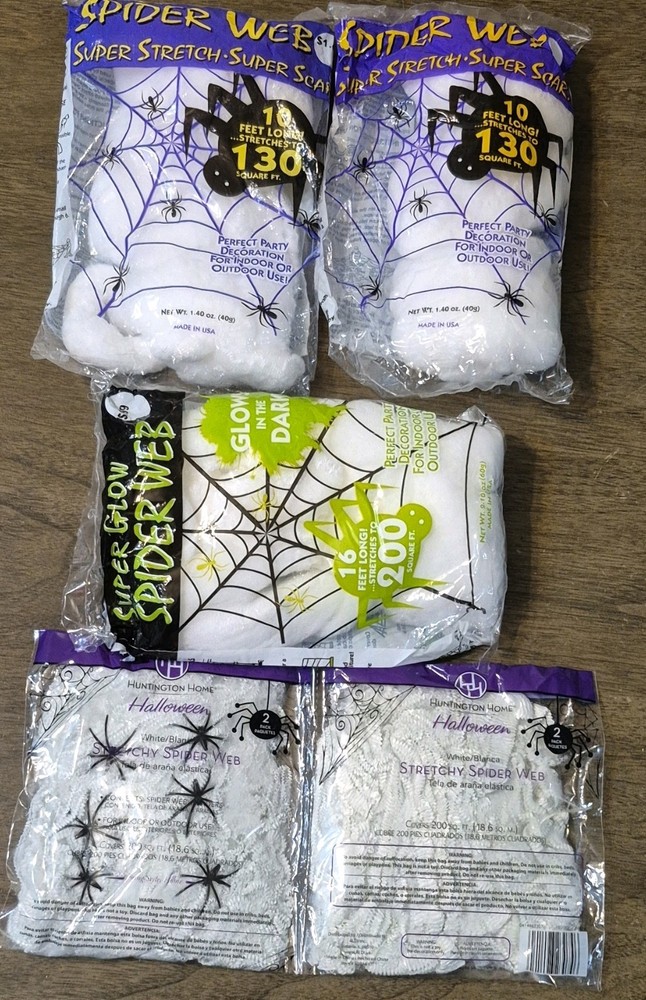 Huntington Home Stretchy Spider Web, Halloween, Glow, 10ft 16ft, Indoor Outdoor