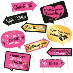 10pcs Funny Sweet 16 Photo Booth Props Pink Party Decorations Selfie Sticks