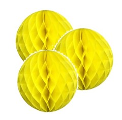 3x Yellow 4″ HoneyComb Round Tissue Paper Lantern Balls Pom Poms Wedding Decor