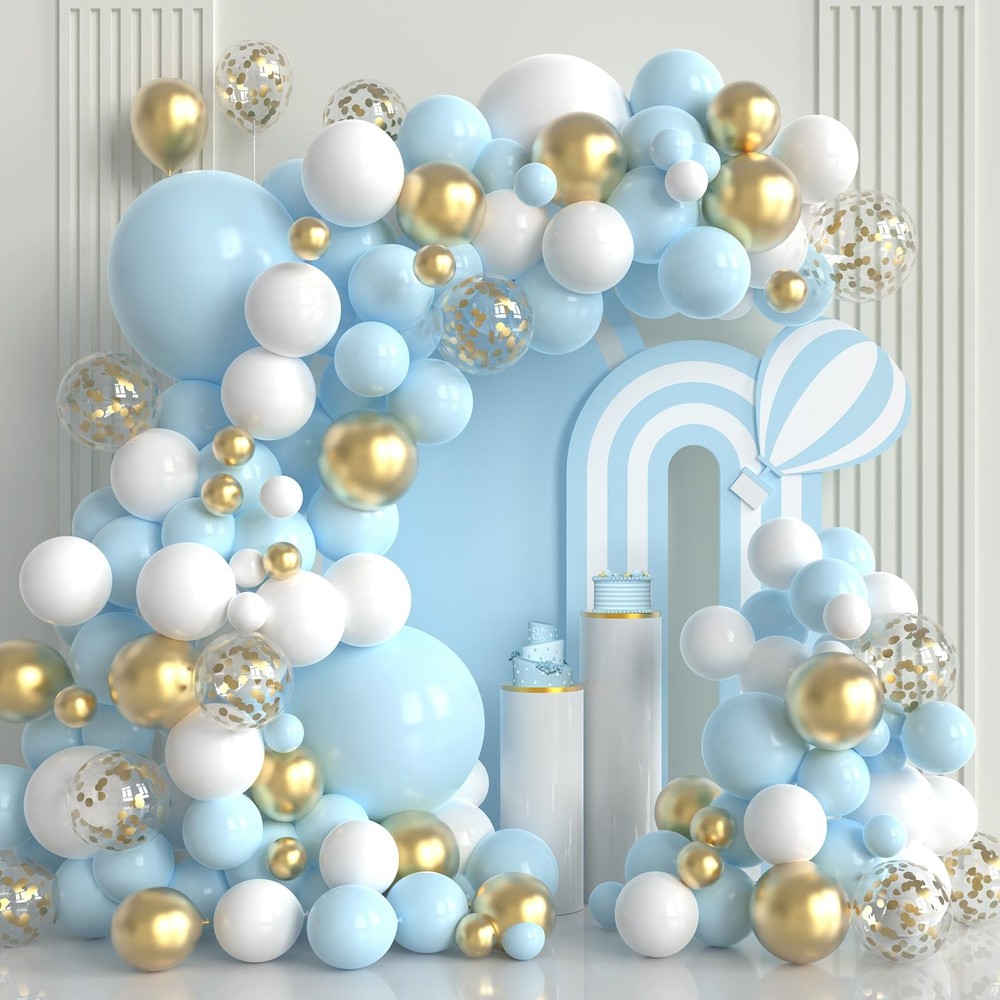 Blue and White Gold Balloons,100 pcs Blue White Gold Balloon Garland Arch Kit…