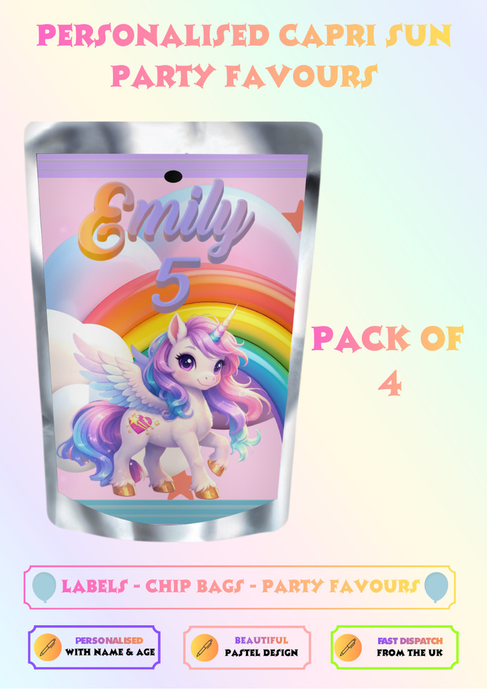 Personalised Unicorn Capri Sun Labels Birthday Party Decorations UK