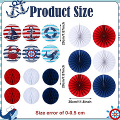 18 Pcs Nautical Party Decoration Ship Wheel Hanging Paper Lantern Honeycomb Fan