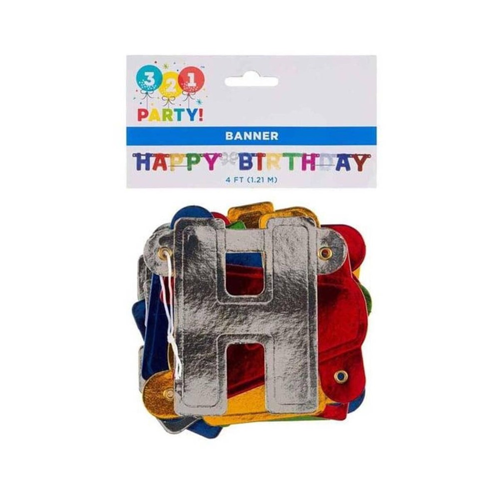 321 Party! Metallic Happy Birthday 4′ Banner